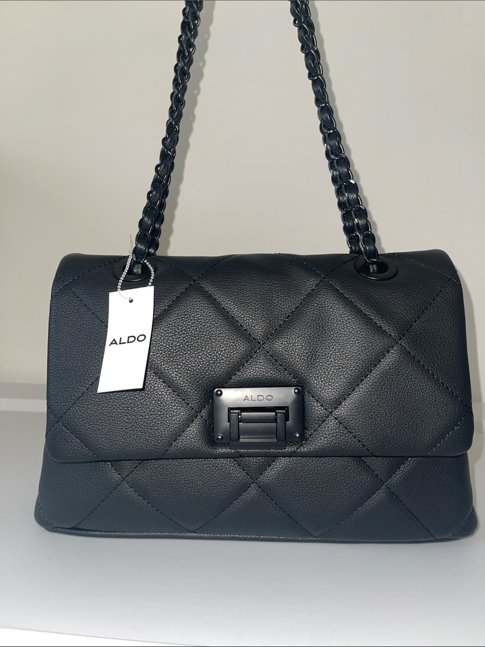 ALDO Black Quilted Shoulder Bag with Chain-Style Strap